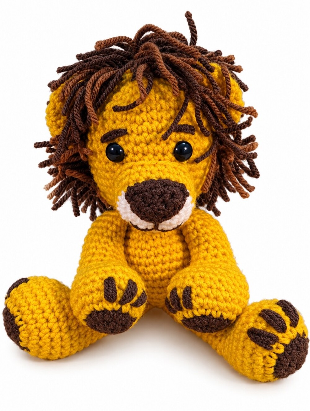 Handmade Crochet Lion Plush Yellow Brown Mane 12 Inch Stuffed Animal